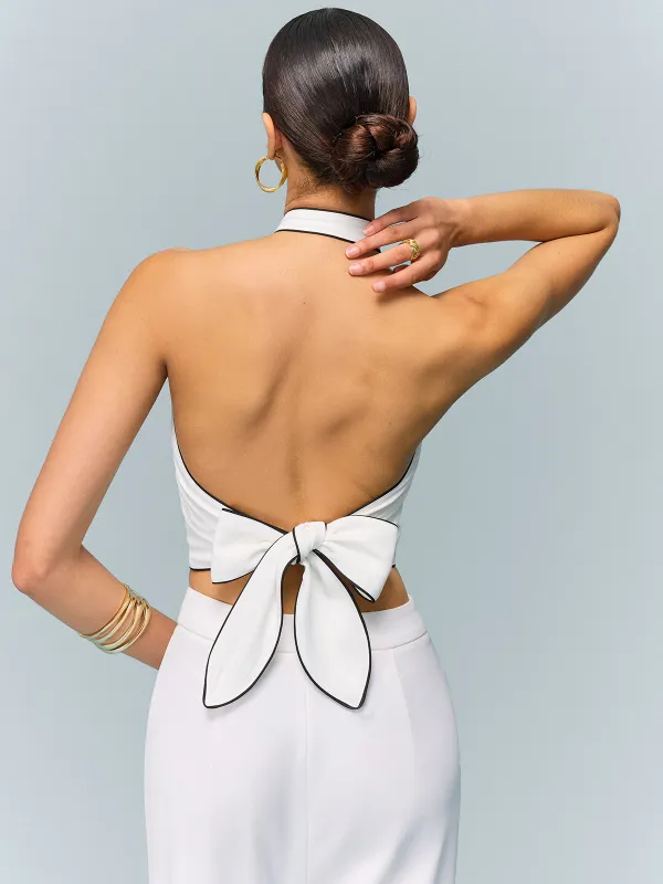 Halter Neck Bow Detail Crop Top made by COMMENSE