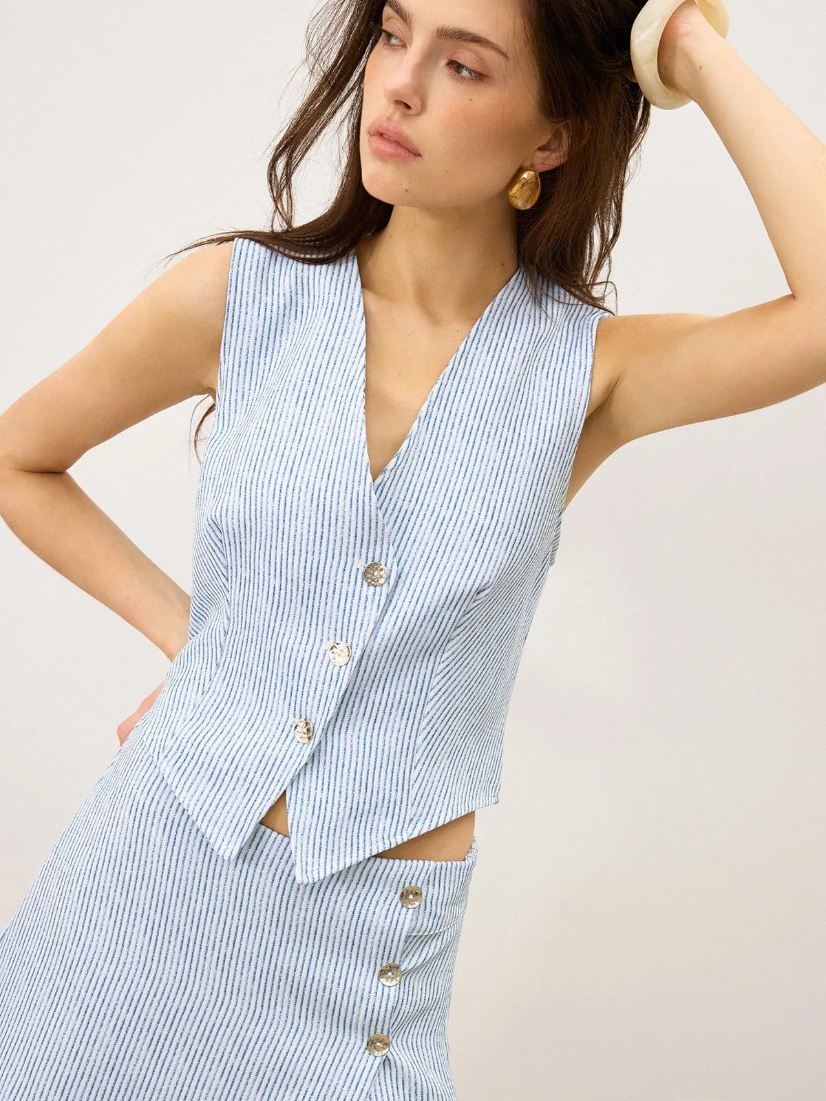 Striped Button-Front Skirt Set sold by COMMENSE product image thumbnail 4