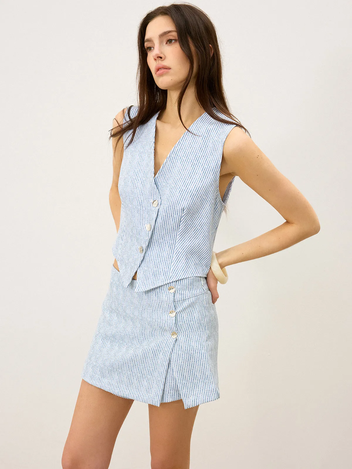 Striped Button-Front Skirt Set sold by COMMENSE product image thumbnail 3