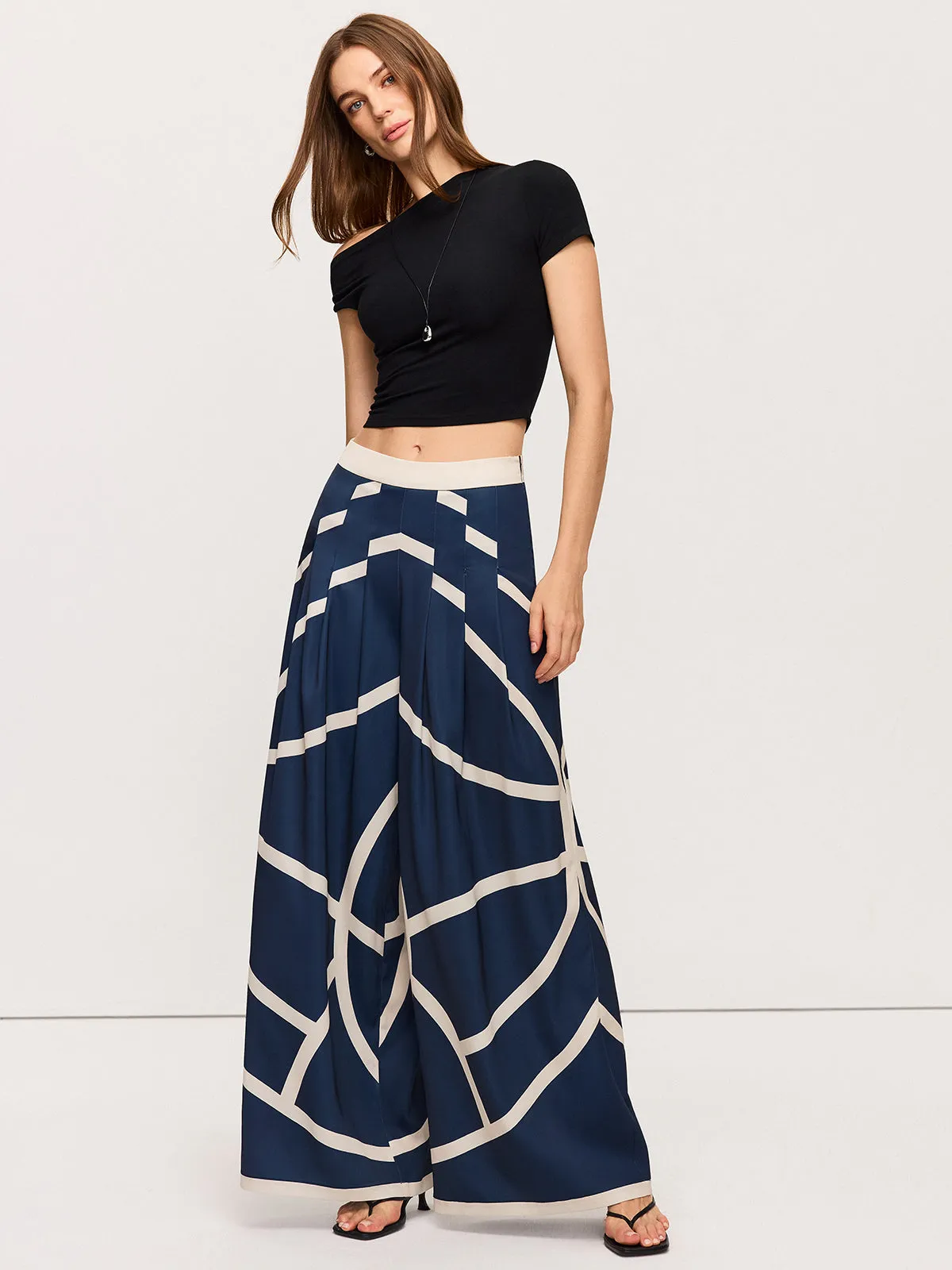 High-Waisted Wide-Leg Striped Pants sold by COMMENSE product image thumbnail 3