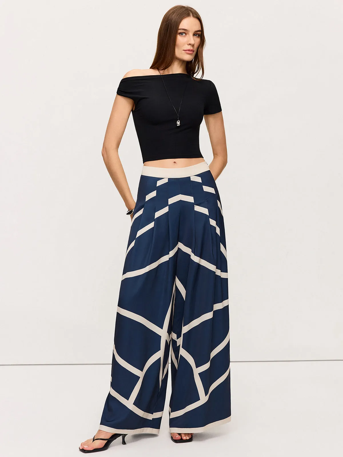 High-Waisted Wide-Leg Striped Pants sold by COMMENSE product image thumbnail 2