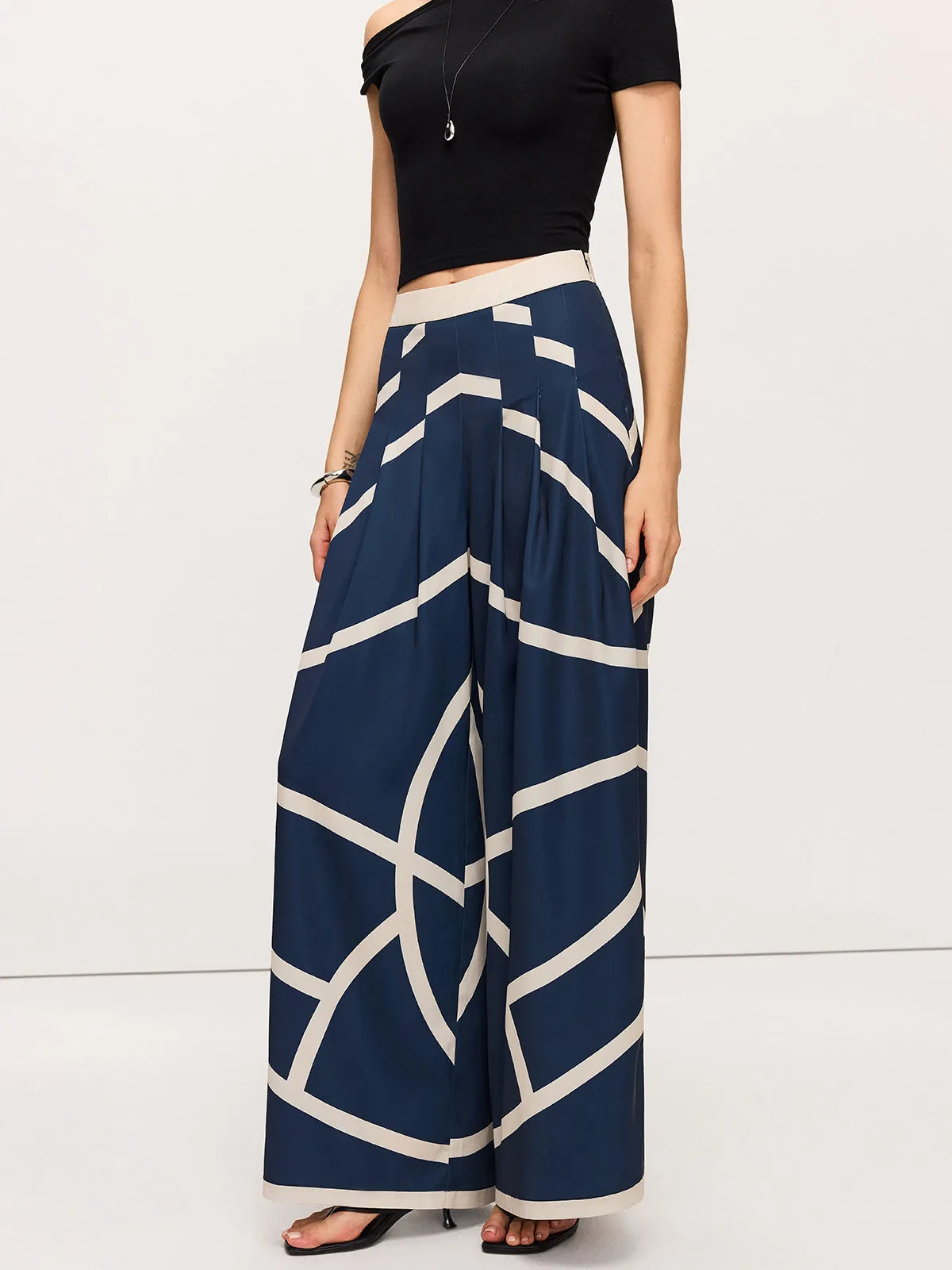 High-Waisted Wide-Leg Striped Pants sold by COMMENSE product image thumbnail 4