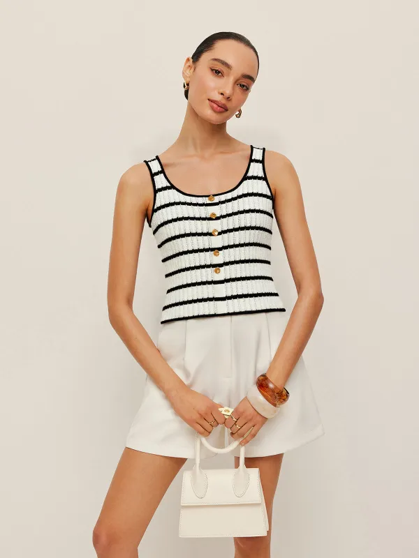 Striped Metal Button Tank Top sold by COMMENSE