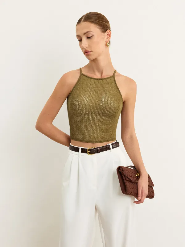 Semi-Sheer Knit Crop Top sold by COMMENSE