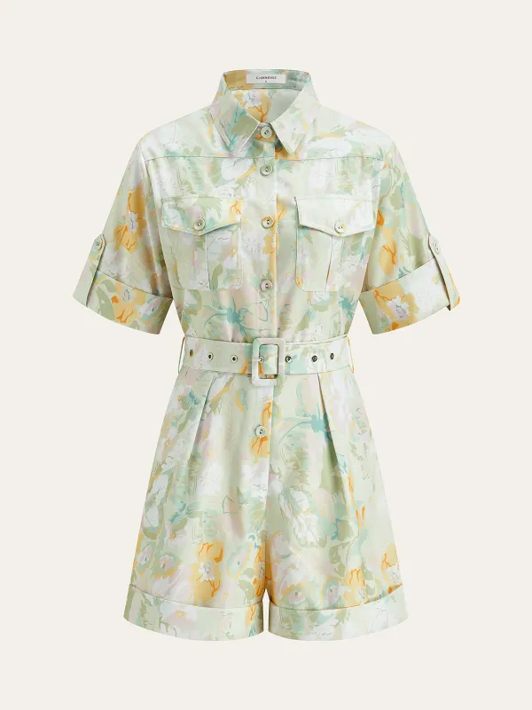 Pocketed Belted Floral Print Jumpsuits sold by COMMENSE