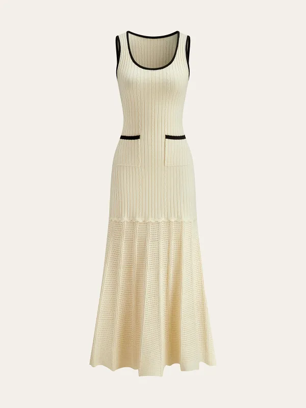 Pocketed Contrast Trim Knit Midi Dress sold by COMMENSE