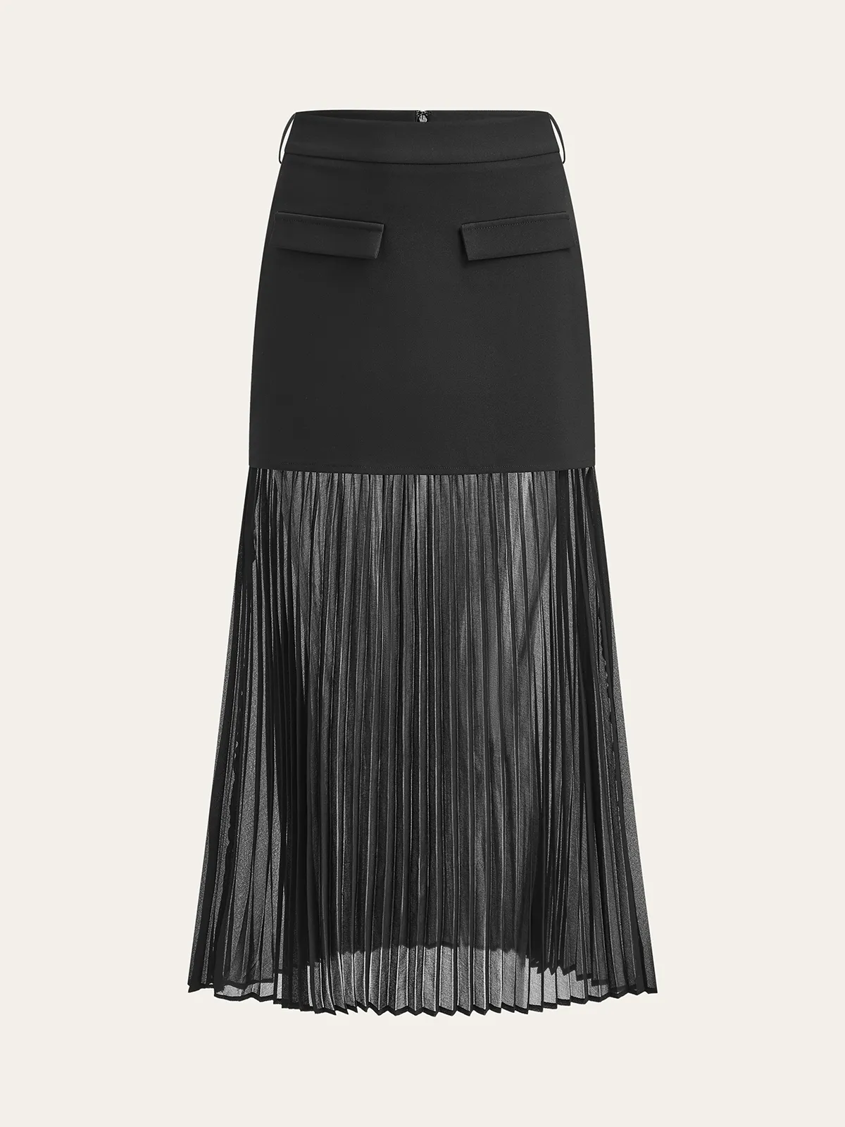 Pleated Mesh Hem Midi Skirt sold by COMMENSE