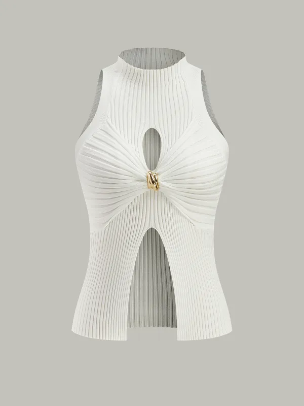 Ribbed Cut-Out Tank Top sold by COMMENSE