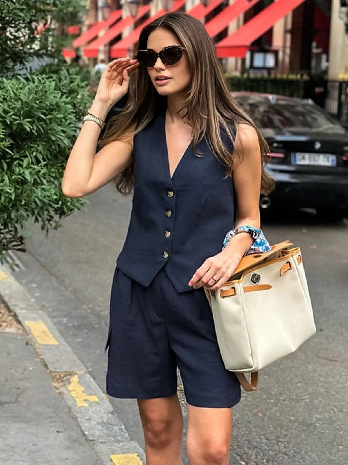 Pure Cotton Casual Tailored Pockets Shorts Set sold by COMMENSE product image thumbnail 2