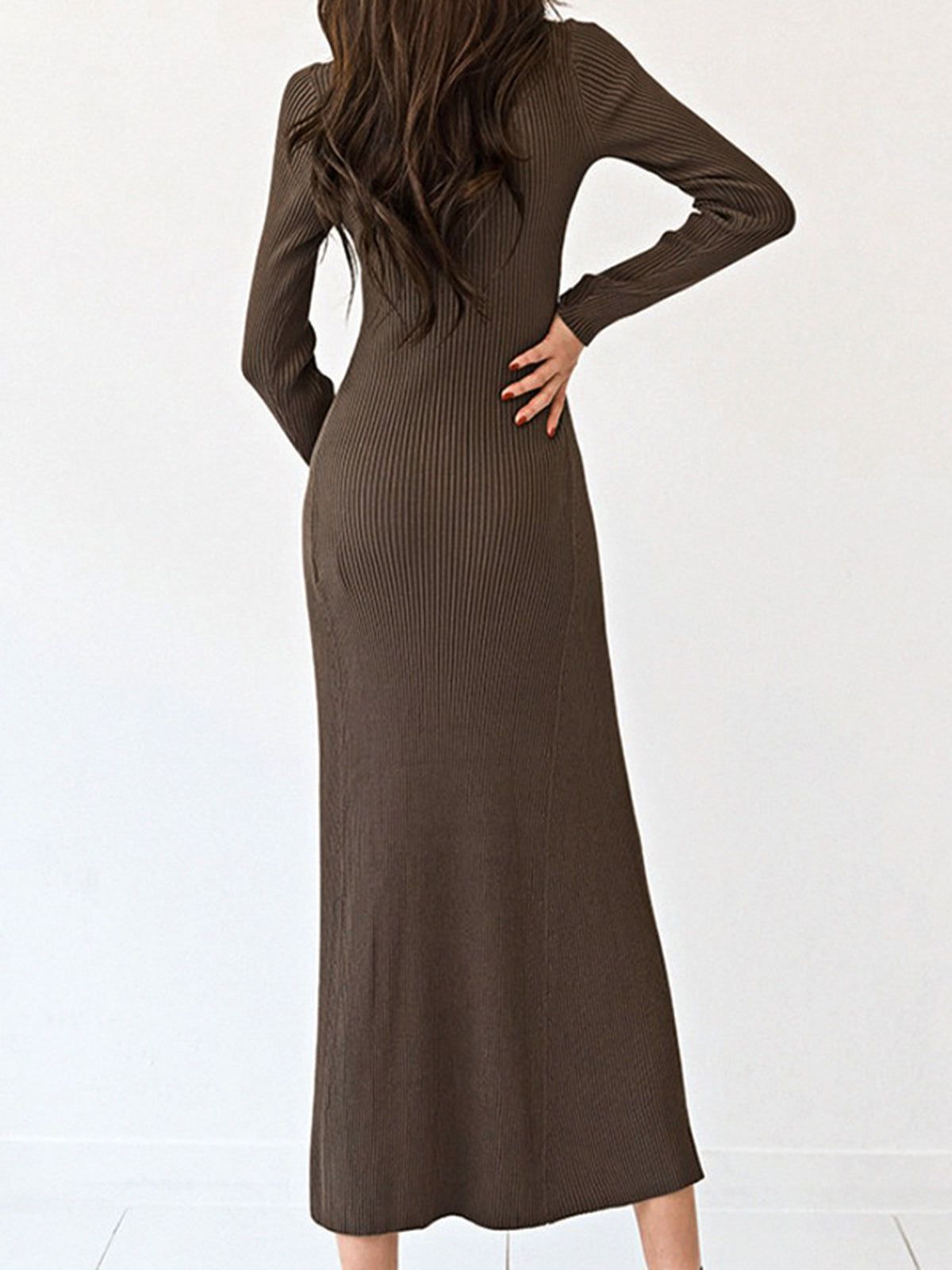 Side Button Rib Flowy Midi Dress sold by COMMENSE product image thumbnail 6
