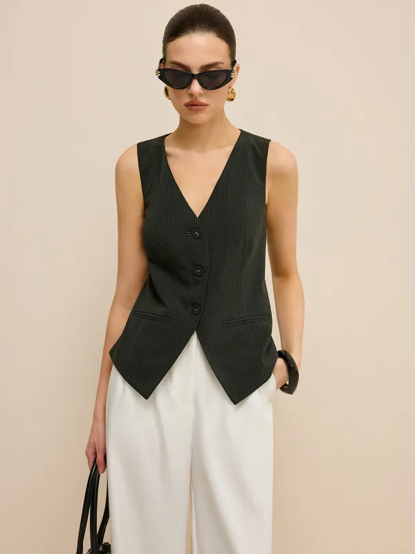 Pinstripe V-Neck Vest sold by COMMENSE