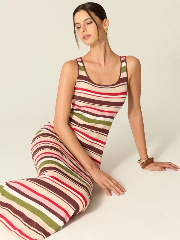 Color-Block Striped Maxi Dress sold by COMMENSE