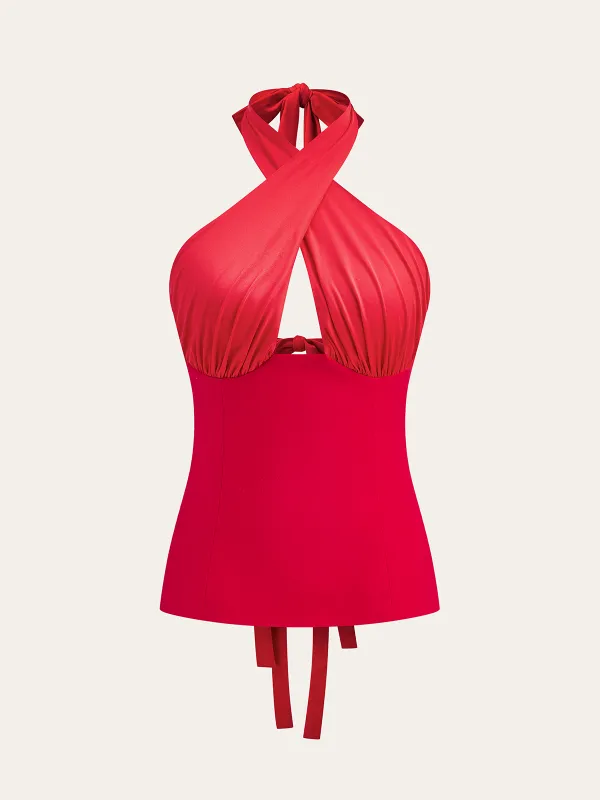 Cross Halter Backless Top sold by COMMENSE