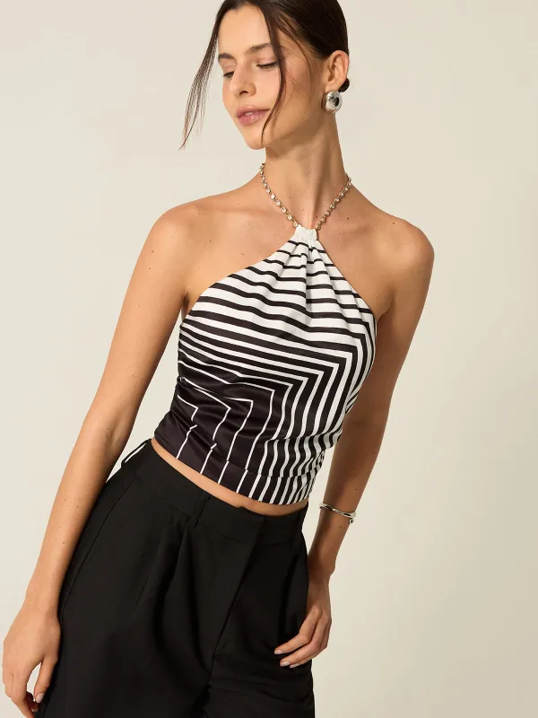 Striped Halter Top with Chain Strap sold by COMMENSE