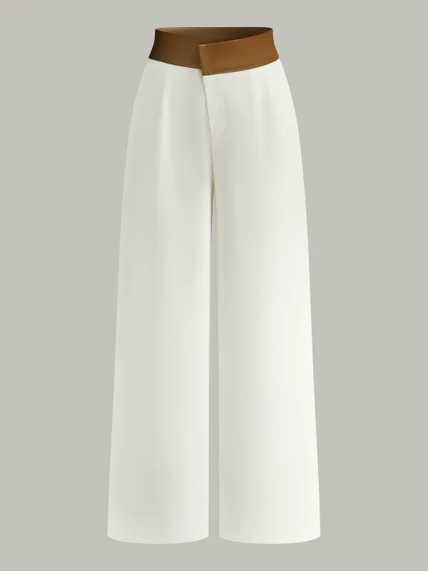 Faux Leather 2-Tone Waist Wide-Leg Pants sold by COMMENSE