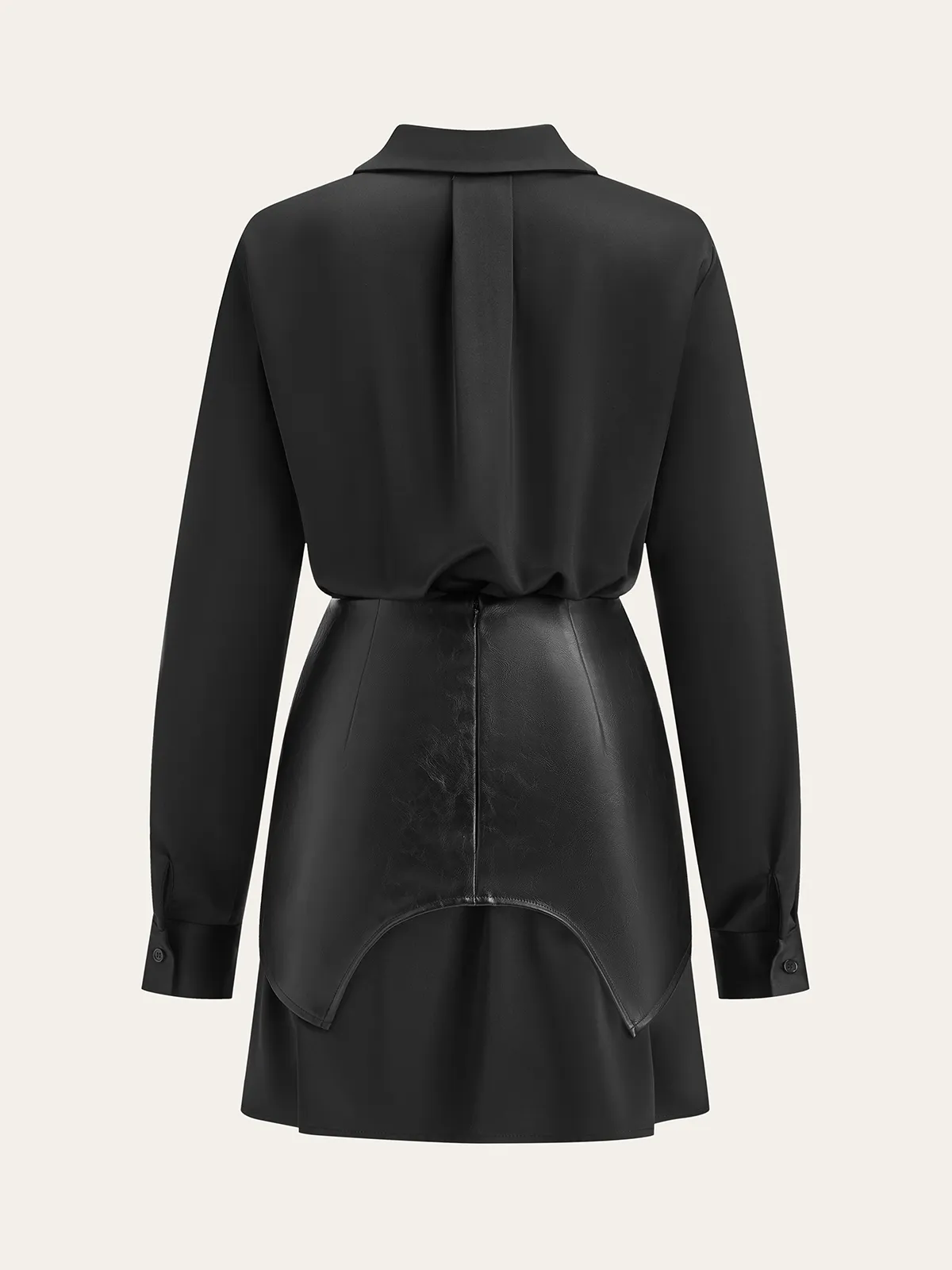 Satin Shirt Dress with Faux Leather Overlay sold by COMMENSE product image thumbnail 2