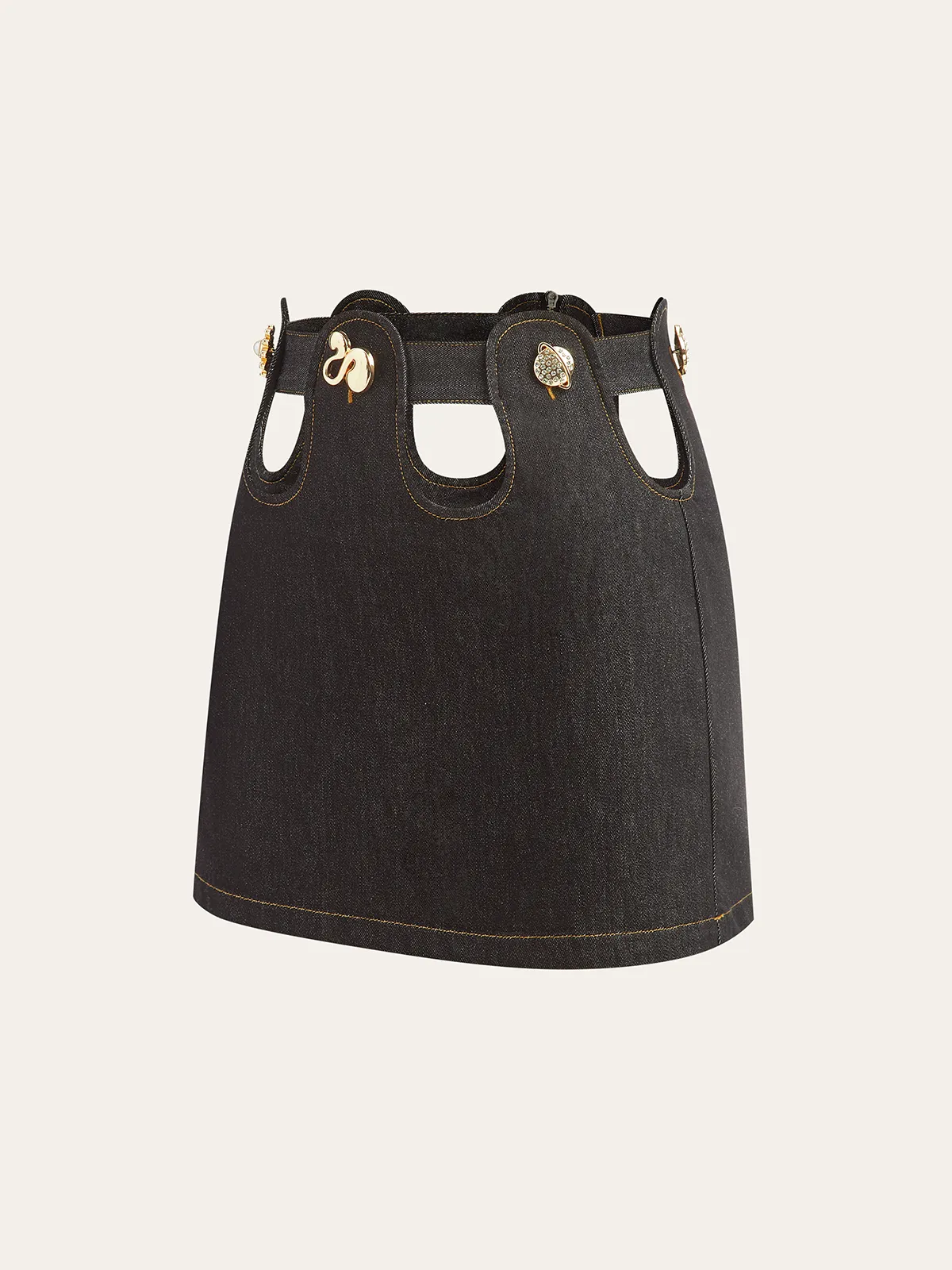 Metal Decor Cut-Out Denim Mini Skirt sold by COMMENSE product image thumbnail 2
