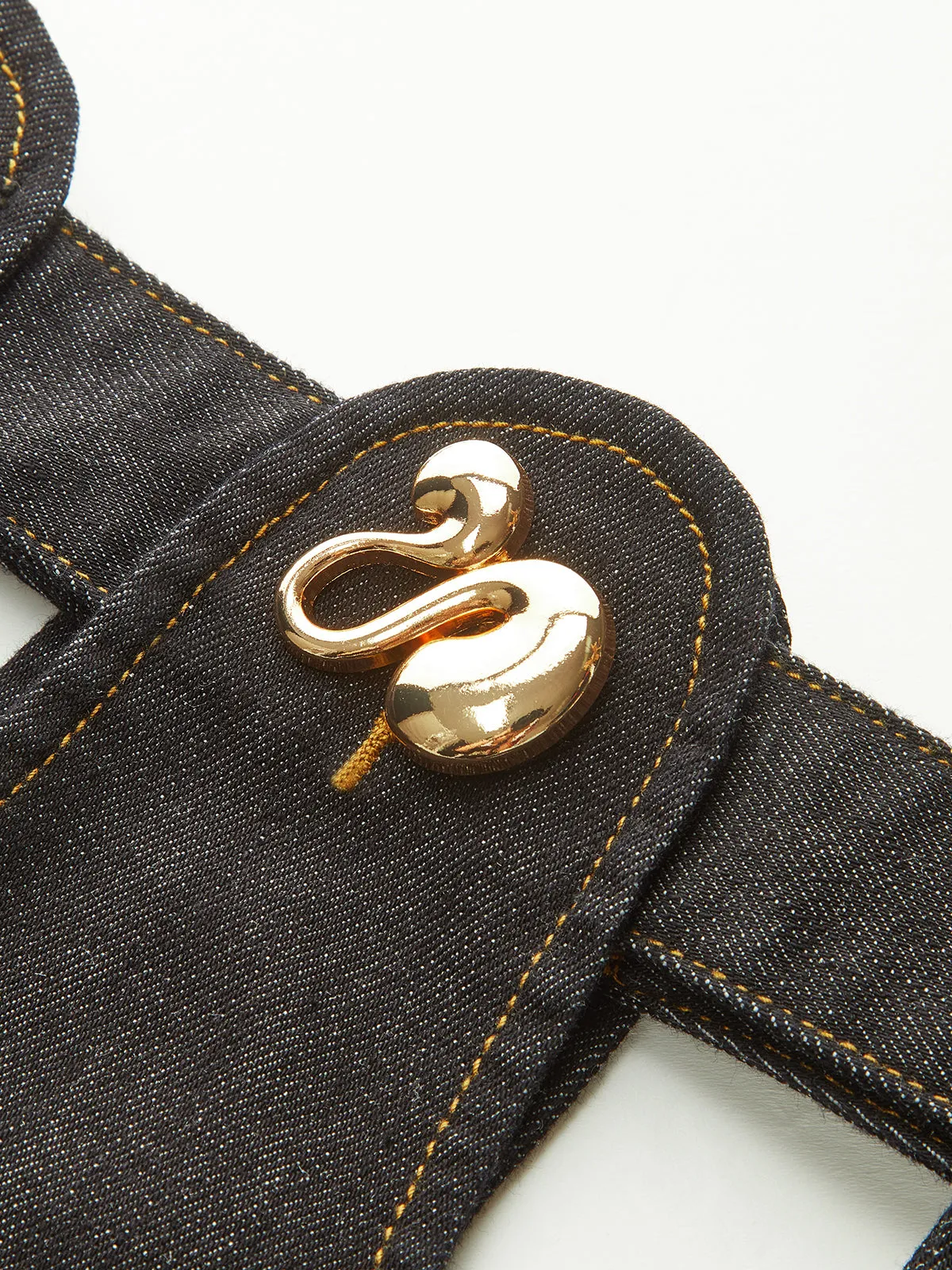 Metal Decor Cut-Out Denim Mini Skirt sold by COMMENSE product image thumbnail 4