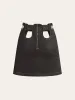 Metal Decor Cut-Out Denim Mini Skirt sold by COMMENSE