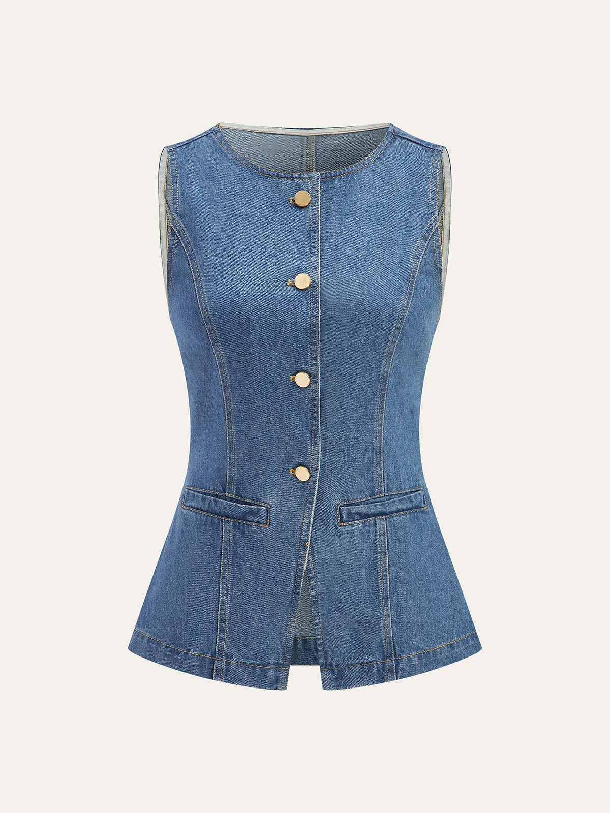 Button-Front Denim Vest sold by COMMENSE