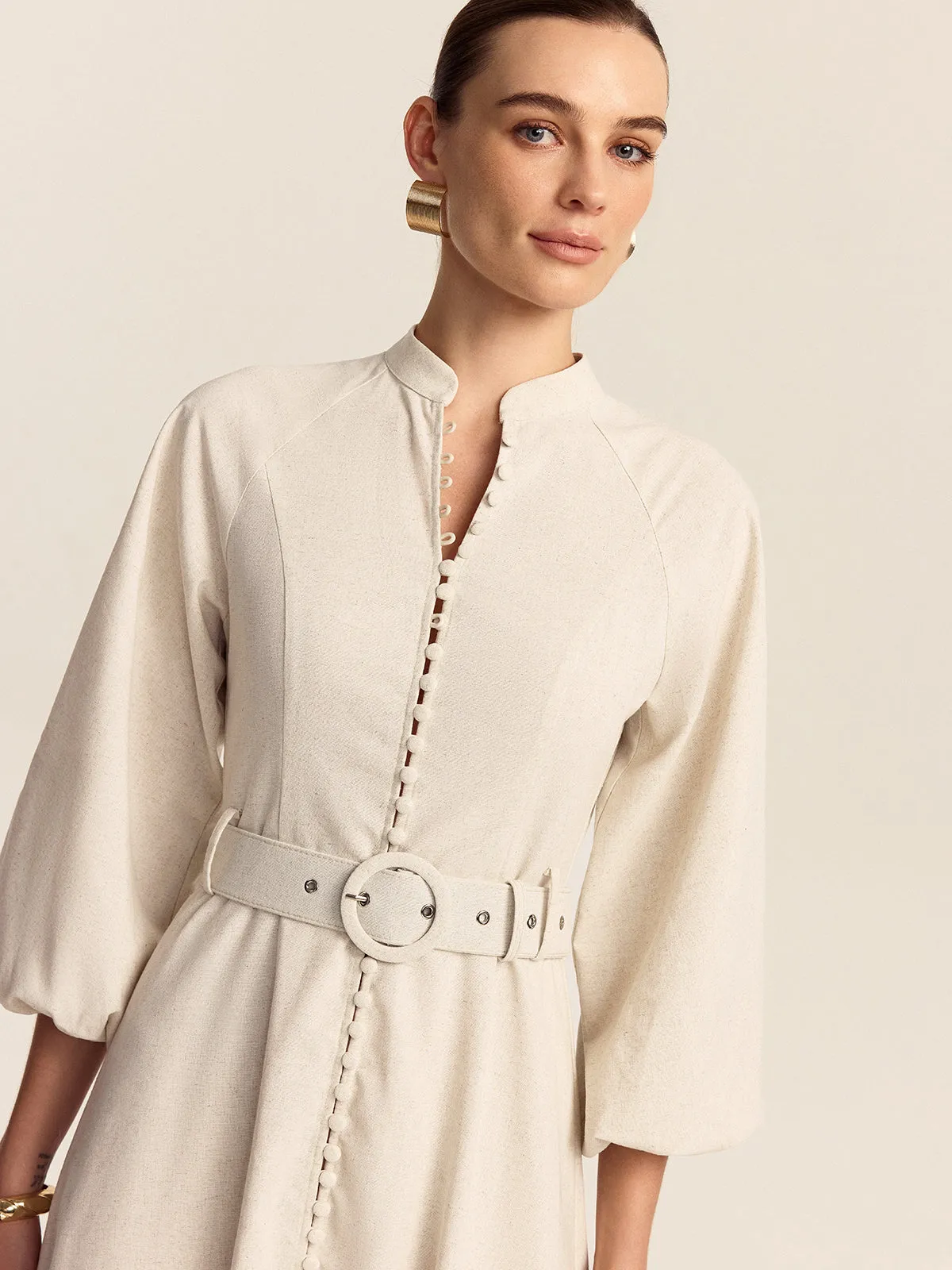 Belted Button Front Maxi Dress sold by COMMENSE product image thumbnail 2