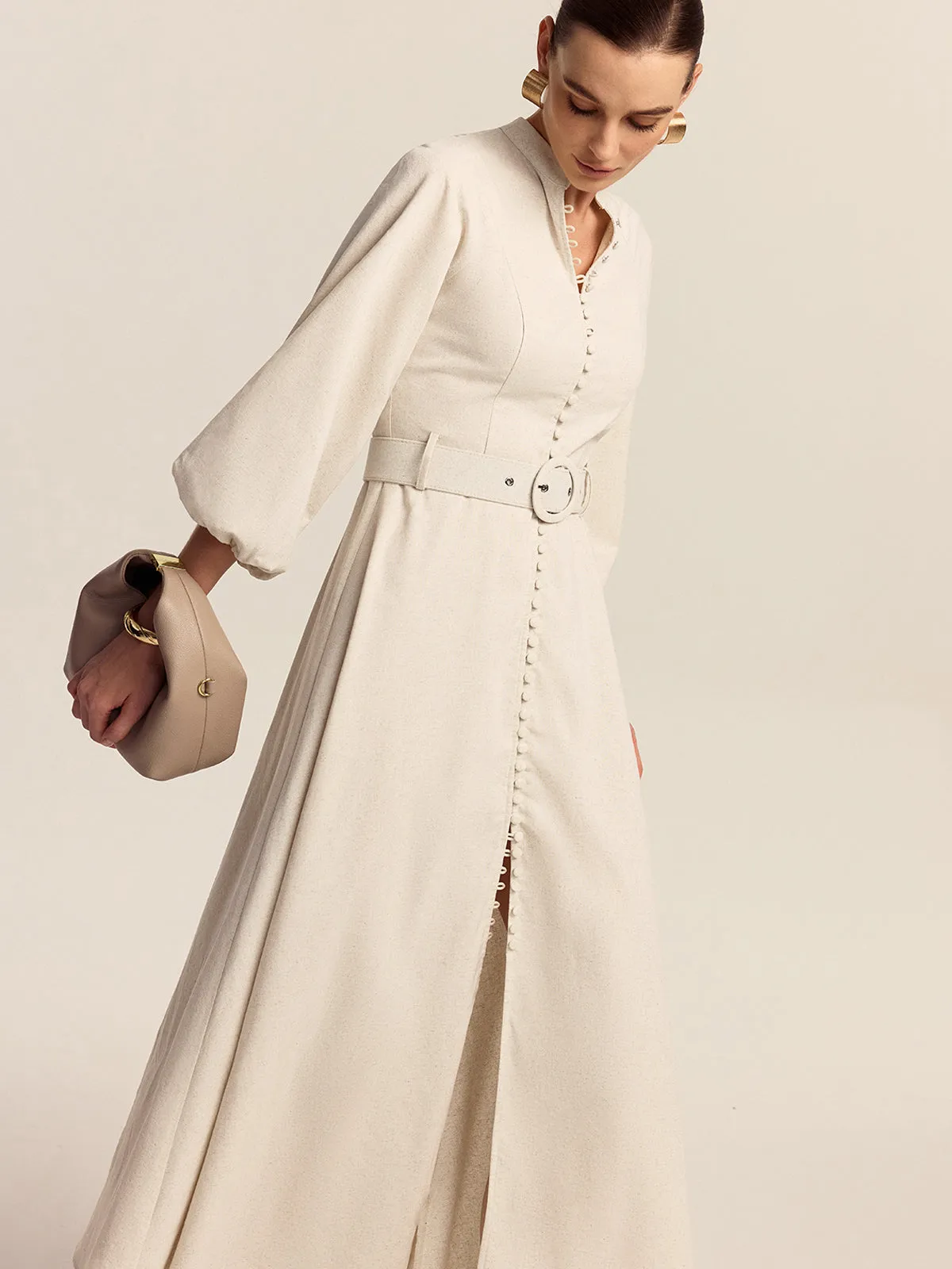 Belted Button Front Maxi Dress sold by COMMENSE product image thumbnail 5