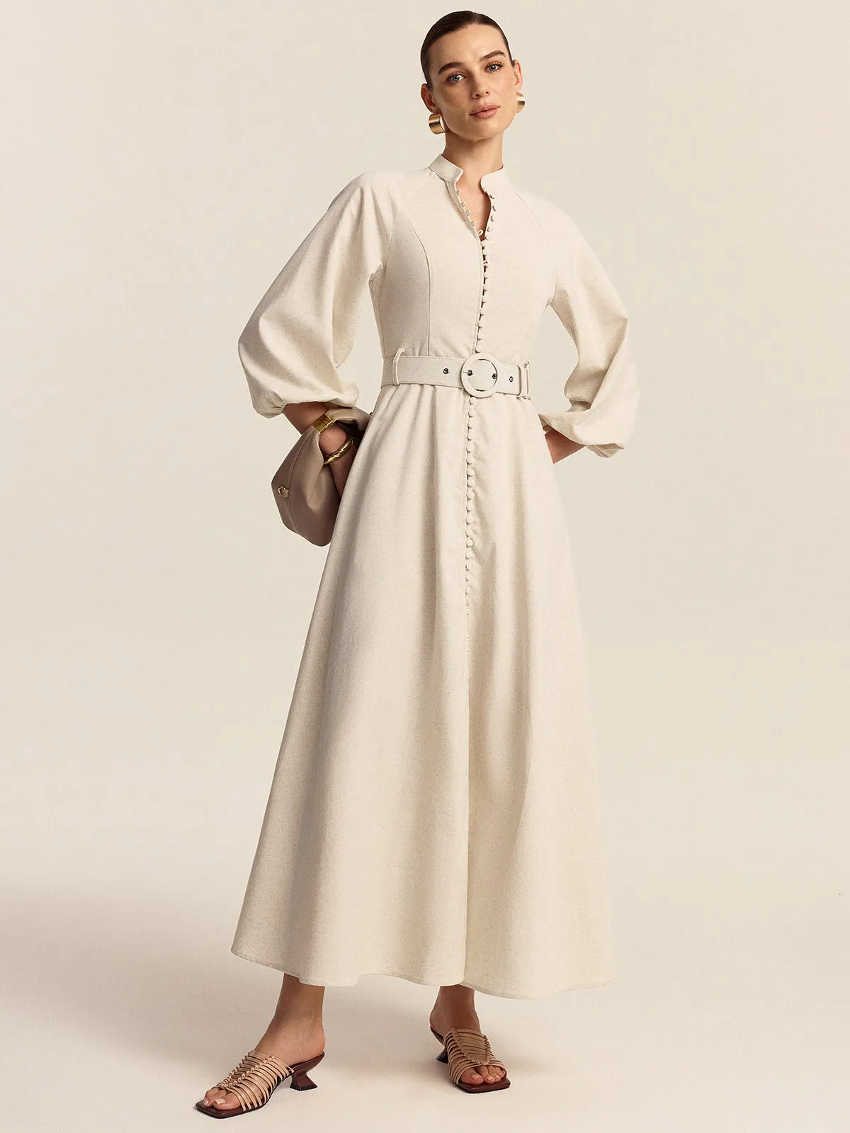 Belted Button Front Maxi Dress sold by COMMENSE product image thumbnail 3