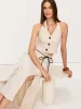 Linen & Cotton Halter Skirt Set with Tie Detail sold by COMMENSE
