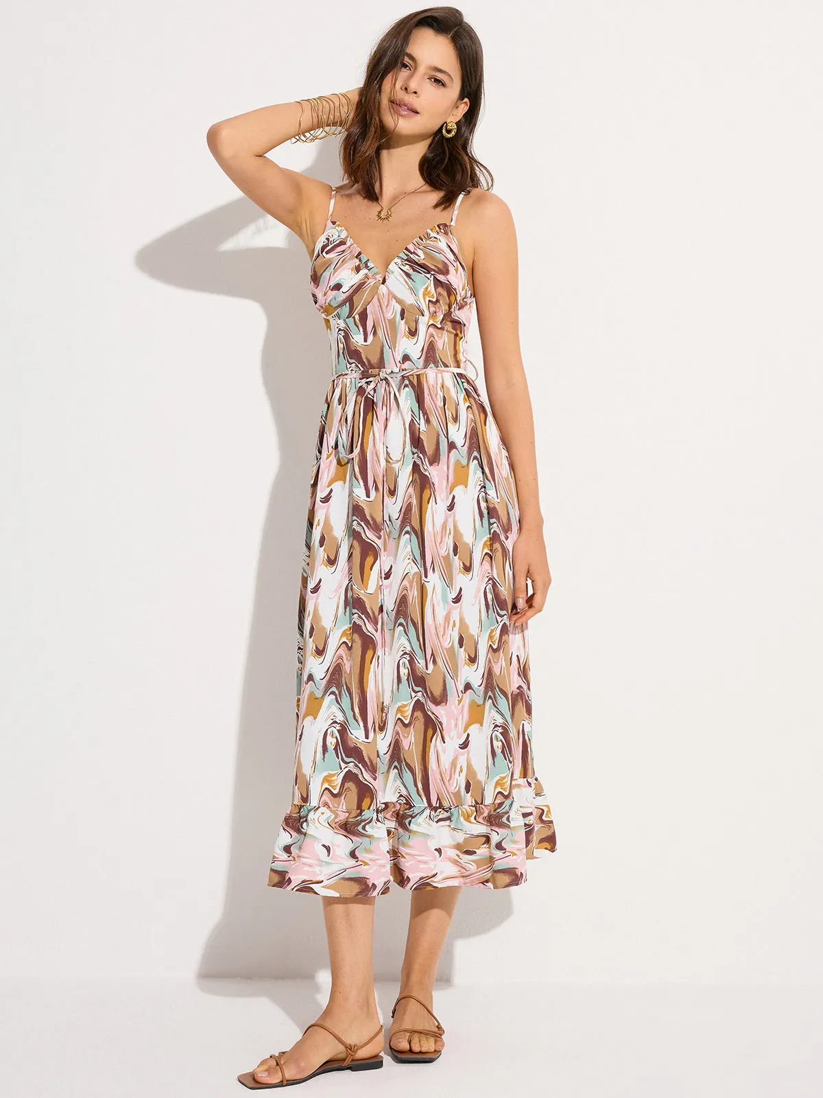 Print Backless Tie-Waist Midi Dress sold by COMMENSE product image thumbnail 2