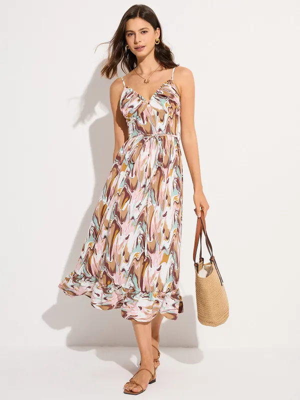Print Backless Tie-Waist Midi Dress sold by COMMENSE