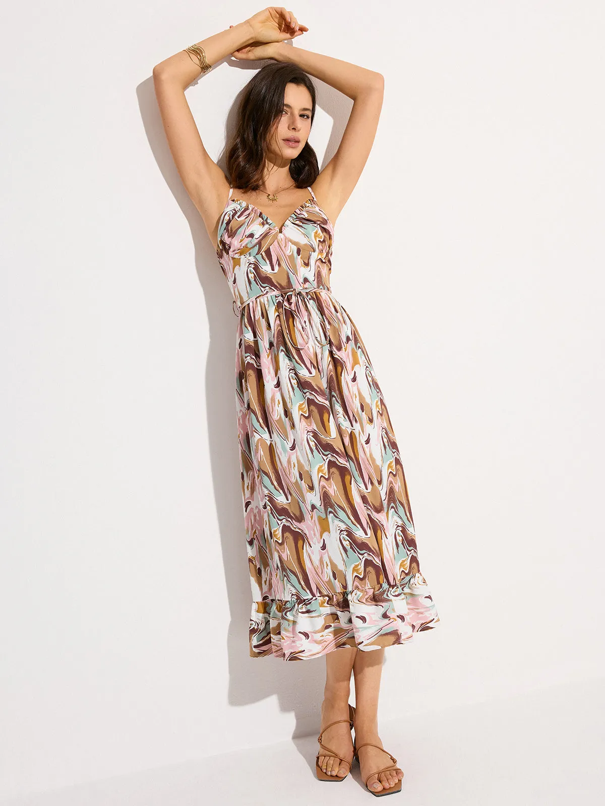 Print Backless Tie-Waist Midi Dress sold by COMMENSE product image thumbnail 5