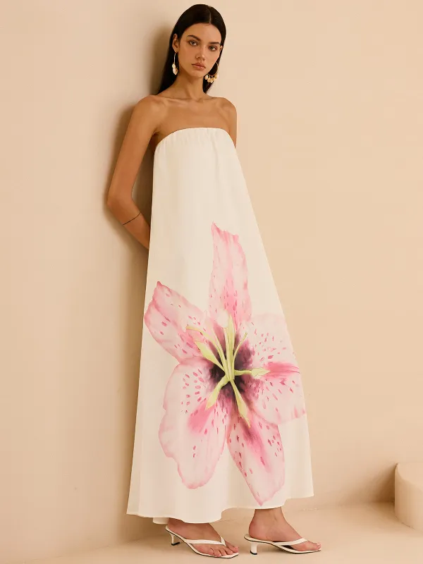Strapless Floral Print Maxi Dress sold by COMMENSE
