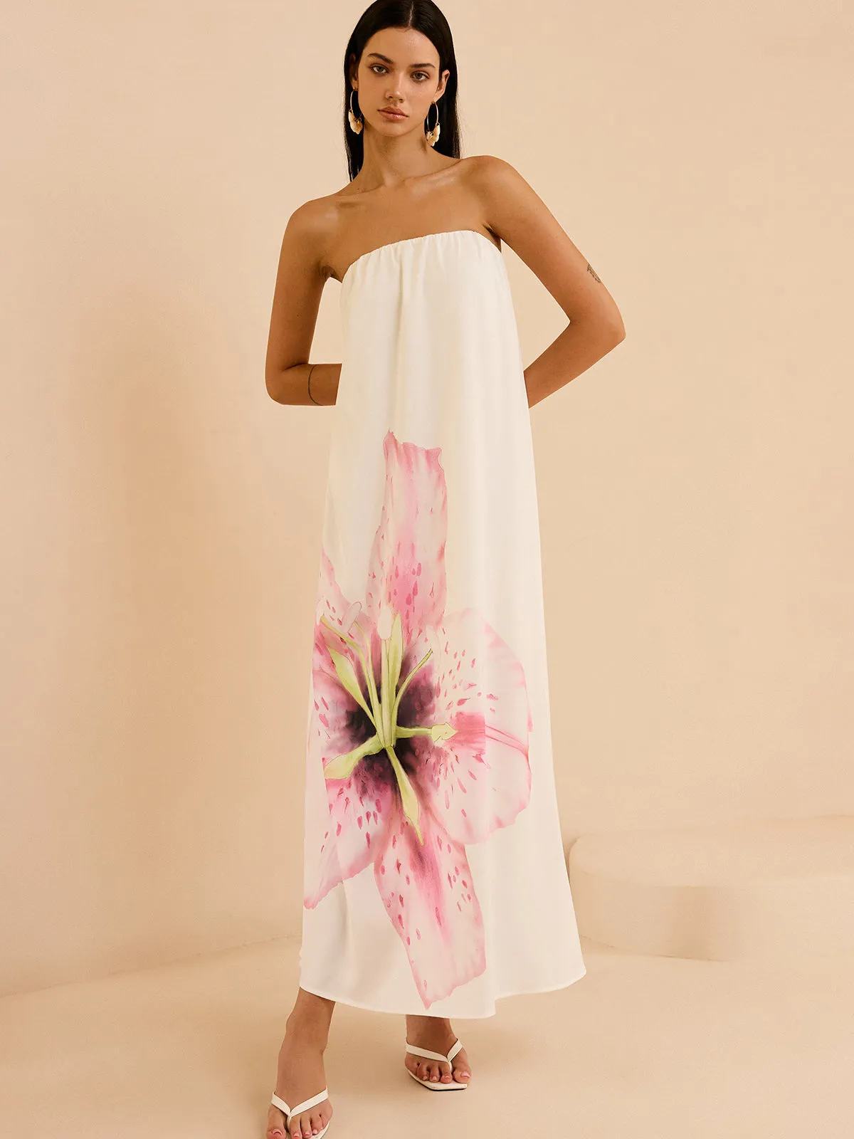 Strapless Floral Print Maxi Dress sold by COMMENSE product image thumbnail 4