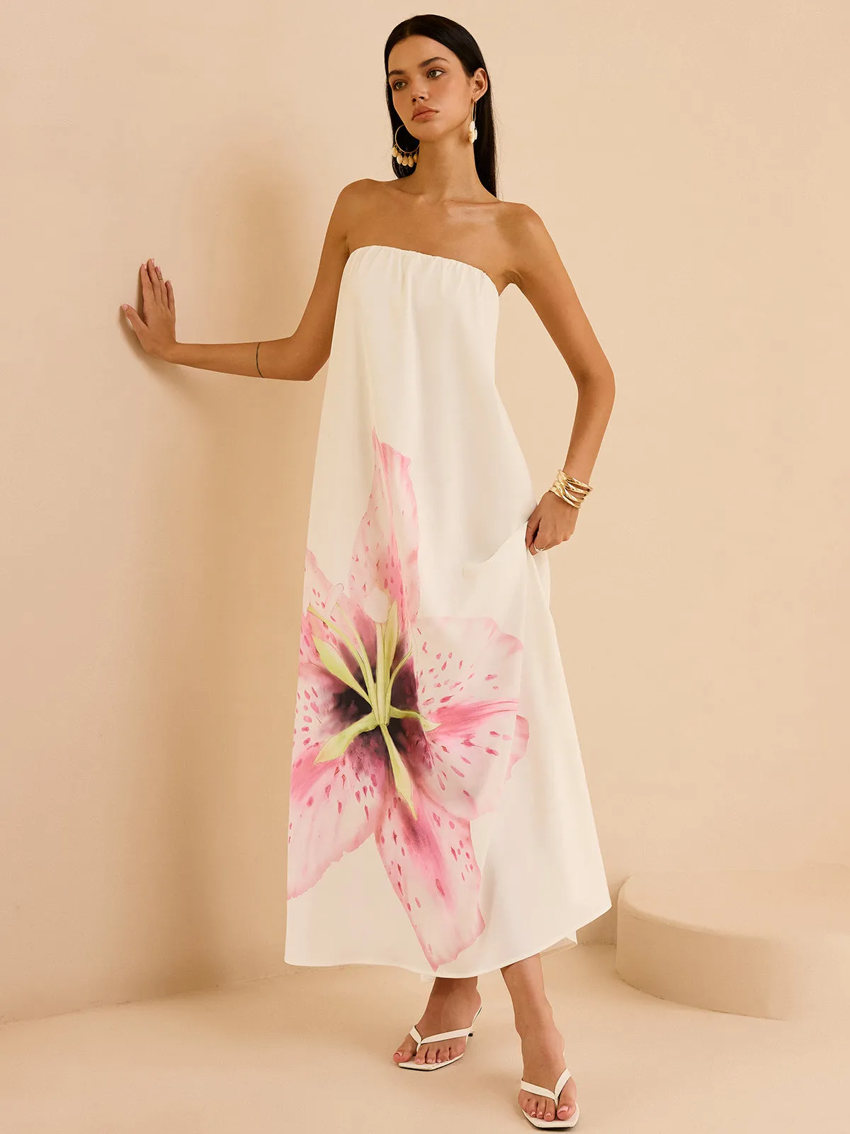 Strapless Floral Print Maxi Dress sold by COMMENSE product image thumbnail 2