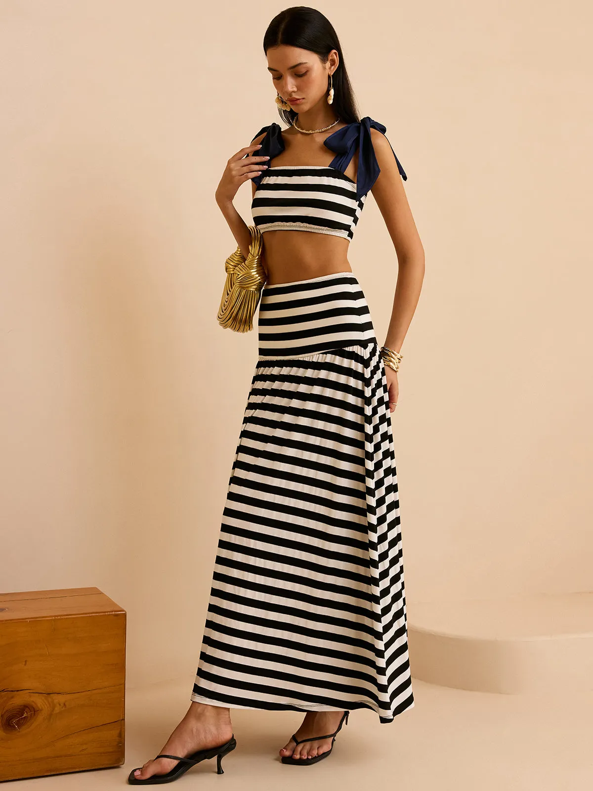 Striped Skirt Set with Bow Straps sold by COMMENSE product image thumbnail 4
