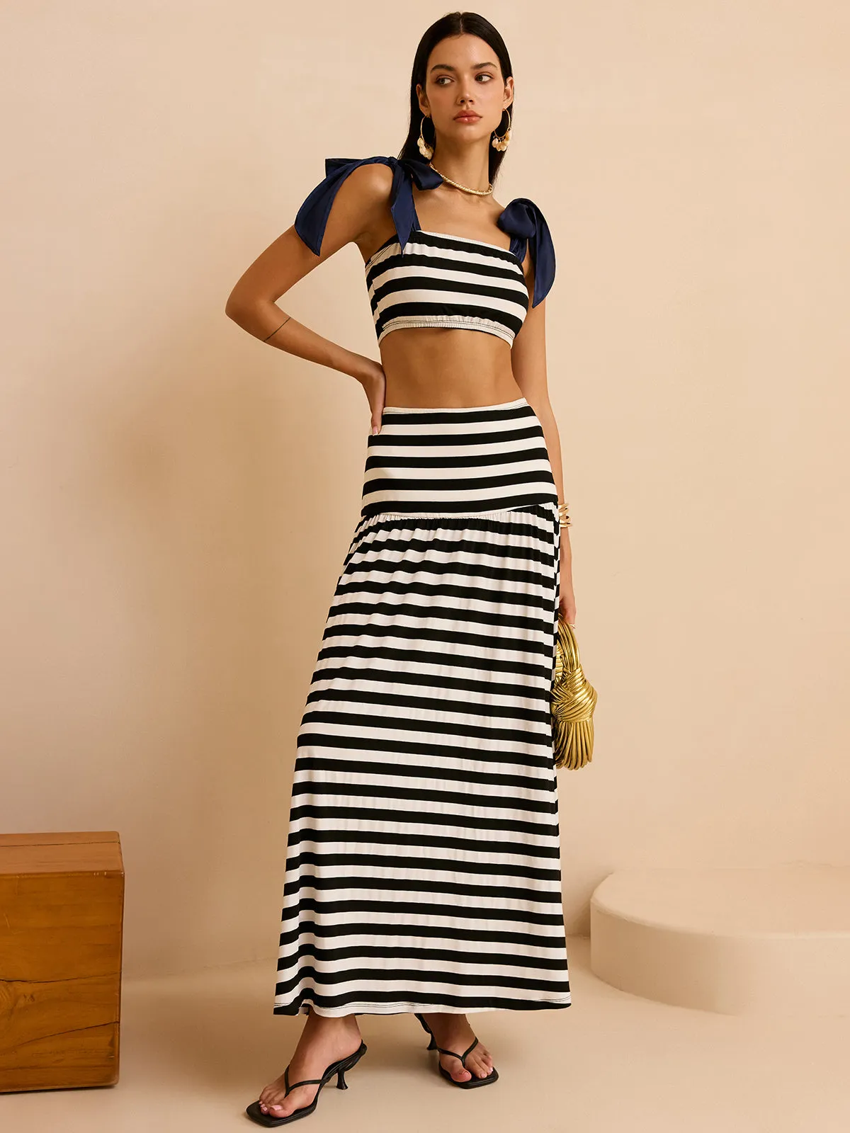 Striped Skirt Set with Bow Straps sold by COMMENSE product image thumbnail 3