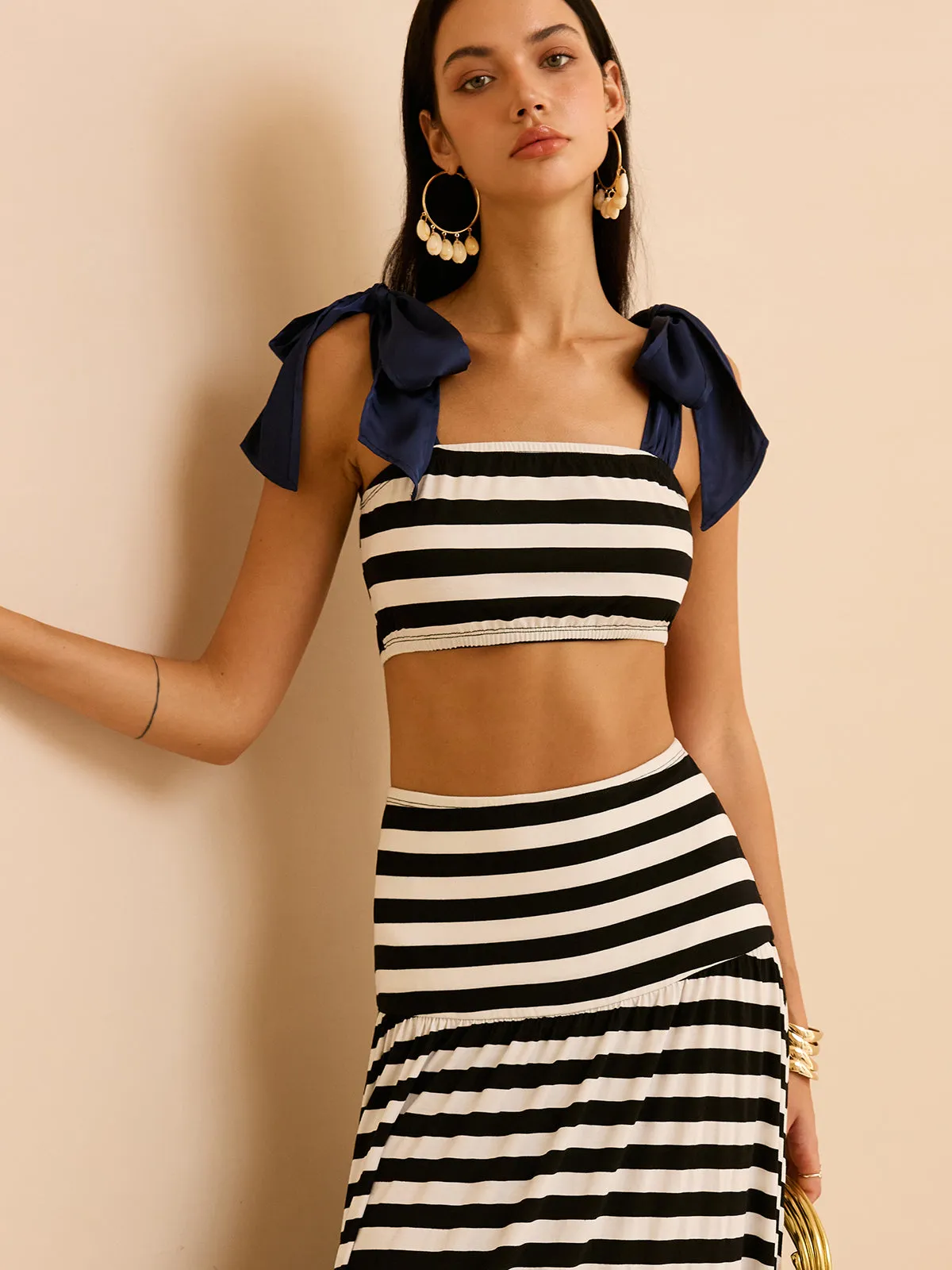 Striped Skirt Set with Bow Straps sold by COMMENSE product image thumbnail 5