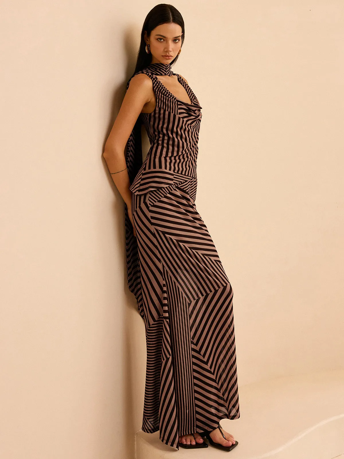 Striped Draped Neckline Skirt Set sold by COMMENSE product image thumbnail 4