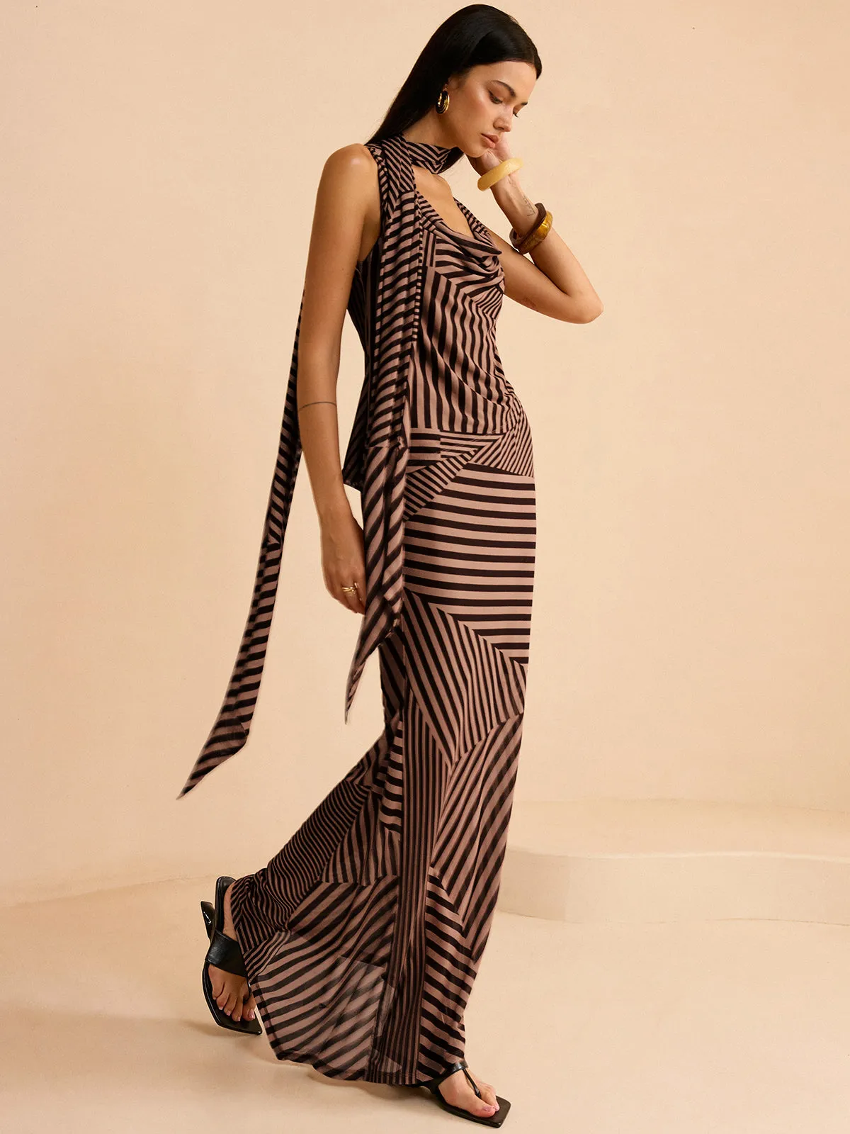 Striped Draped Neckline Skirt Set sold by COMMENSE product image thumbnail 5