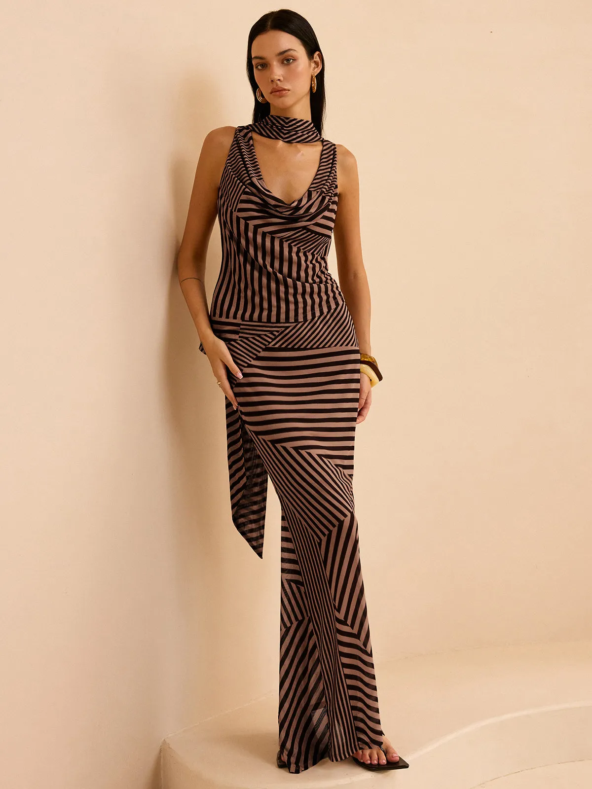 Striped Draped Neckline Skirt Set sold by COMMENSE product image thumbnail 2