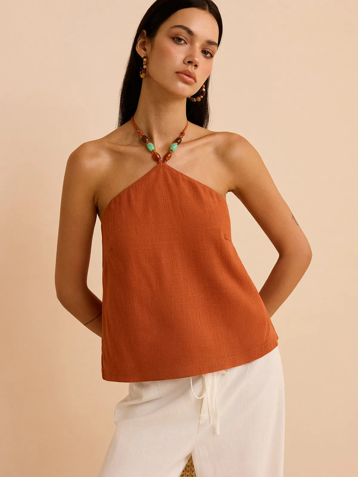Linen & Cotton Halter Top sold by COMMENSE