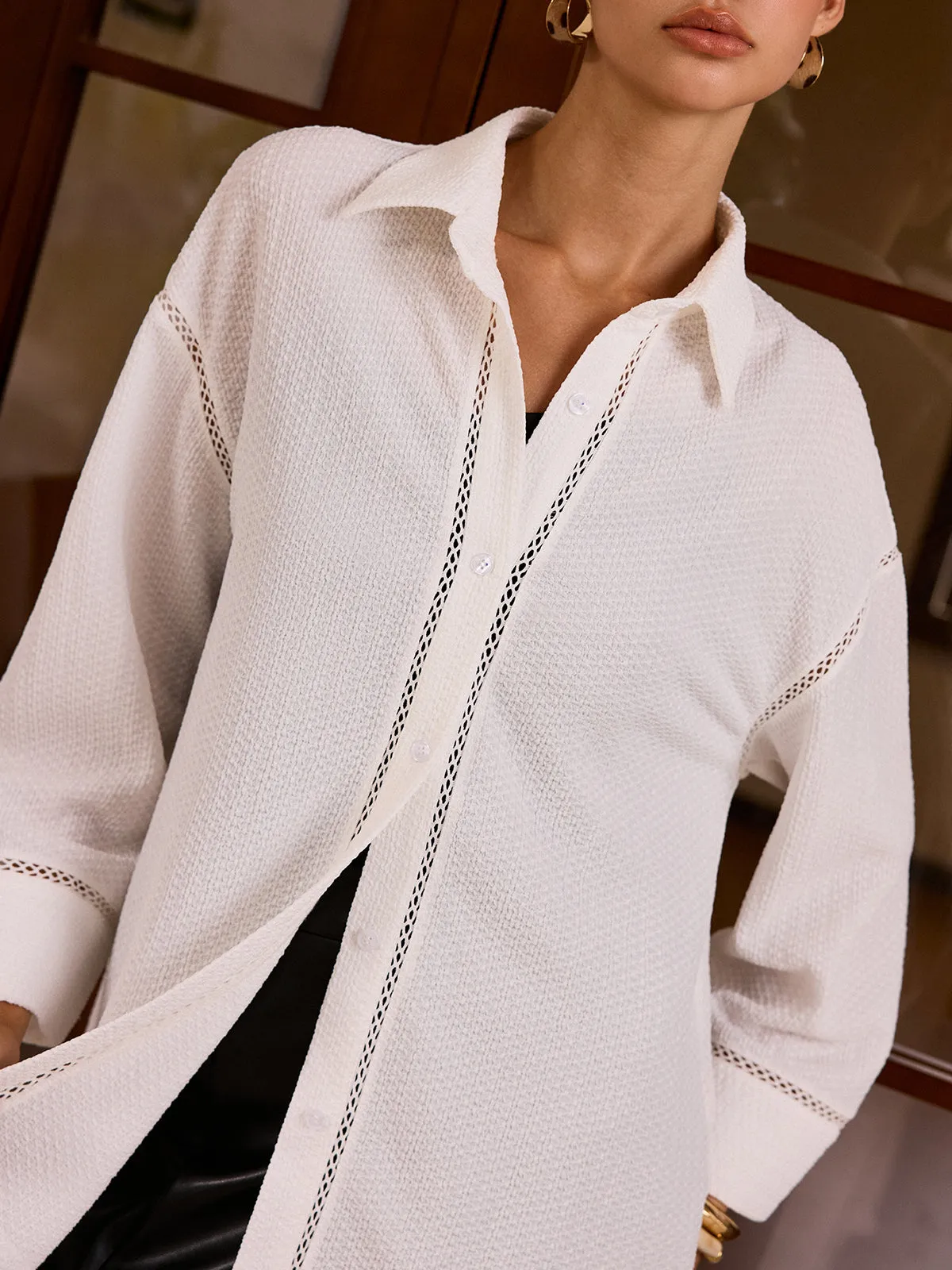 Textured Cut-Out Detail Shirt sold by COMMENSE product image thumbnail 4