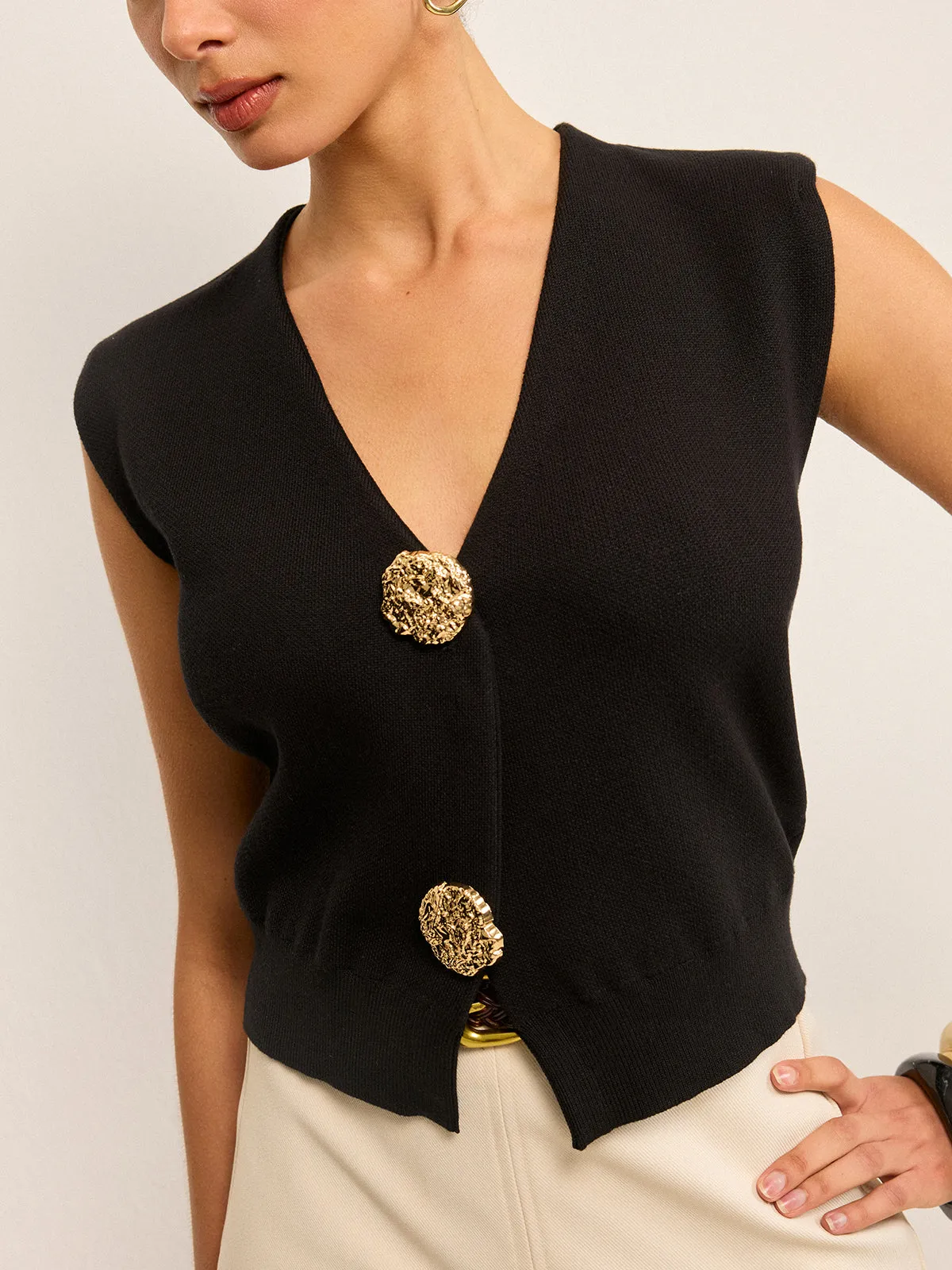 Metal Button V-Neck Knit Vest sold by COMMENSE product image thumbnail 3