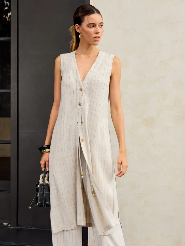 Striped Linen & Cotton Long Shirt sold by COMMENSE