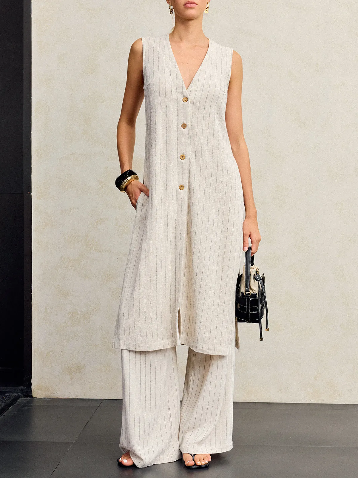 Striped Linen & Cotton Long Shirt sold by COMMENSE product image thumbnail 2