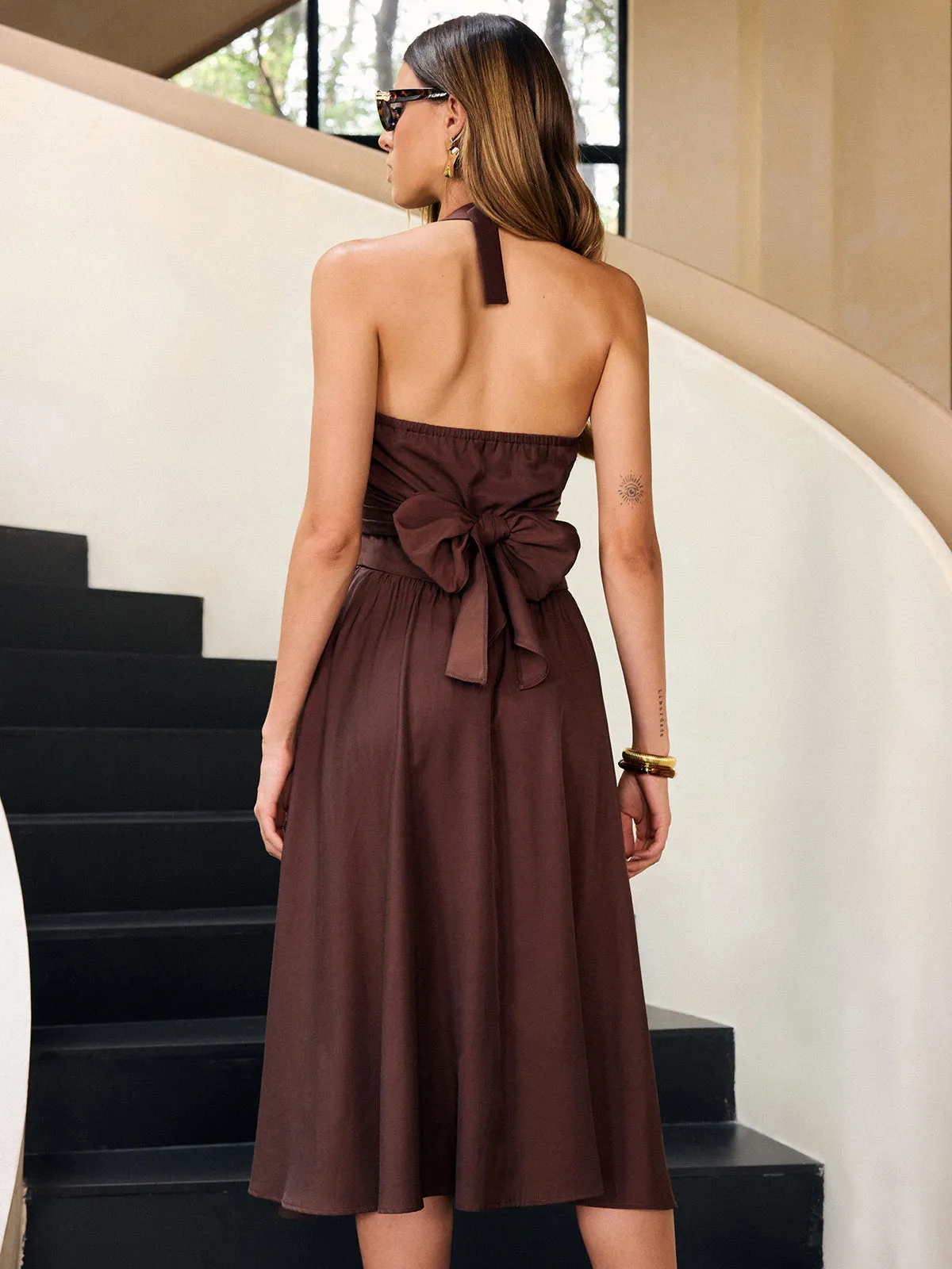 Halter Neck Midi Dress with Back Bow and Front Zipper sold by COMMENSE product image thumbnail 5