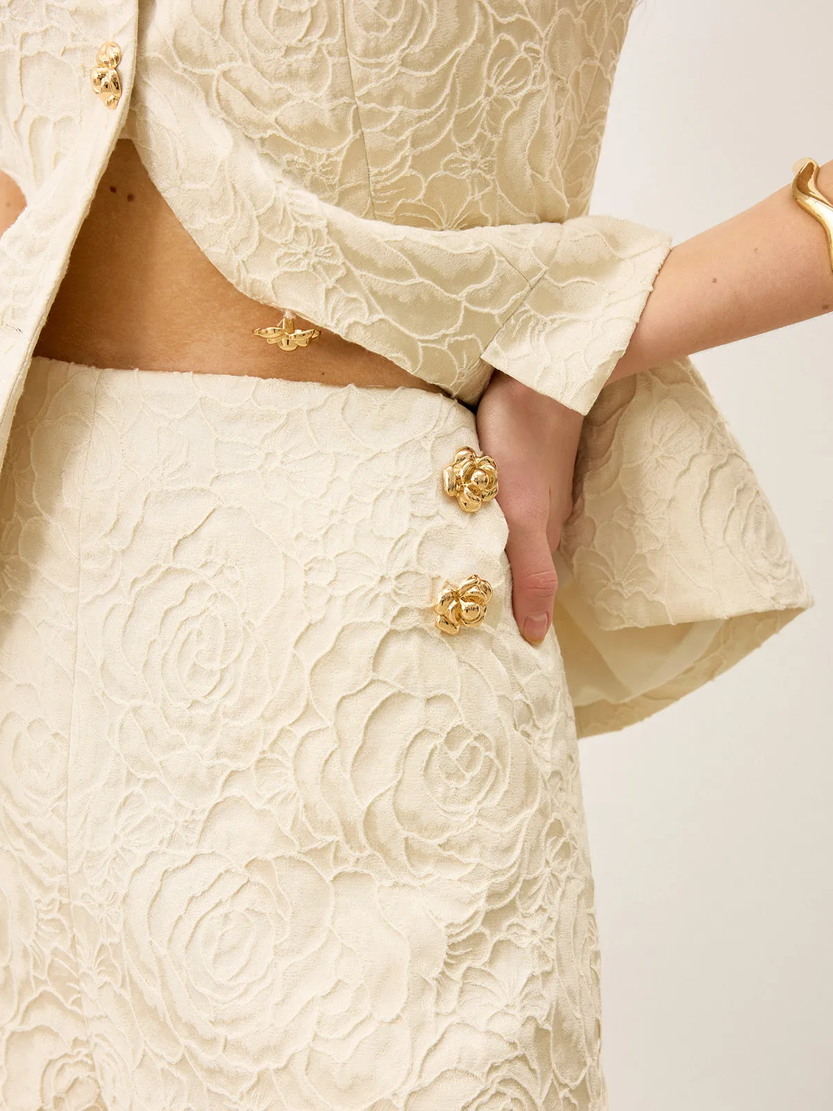 Wool-Blend Textured Jacquard Shorts with Metal Decor sold by COMMENSE product image thumbnail 5