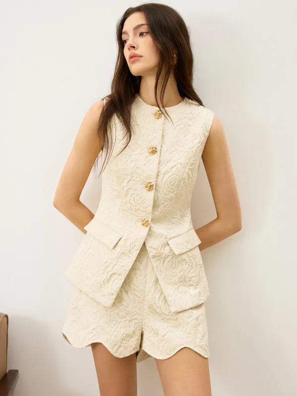 Textured Jacquard Vest with Metal Button sold by COMMENSE