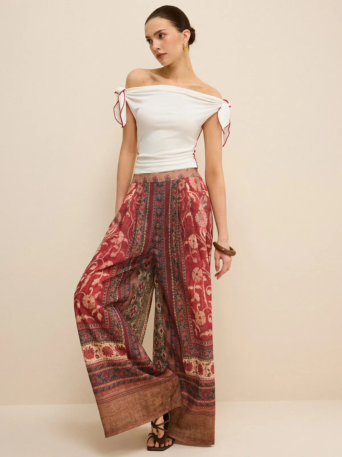 Boho Print Wide-Leg Pants sold by COMMENSE product image thumbnail 2
