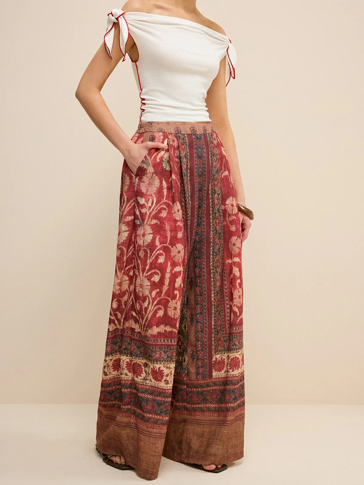 Boho Print Wide-Leg Pants sold by COMMENSE product image thumbnail 5